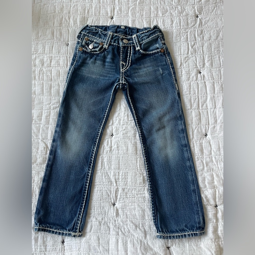 True Religion Girls Size 4 Skinny Demin Jeans Embroidered Pockets